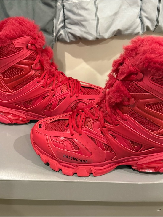 Balenciaga Track Hike Burgundy Faux Fur High Top Lace-Up Sneakers Sz 41/11 Man Balenciaga Track Hike Men main image 4